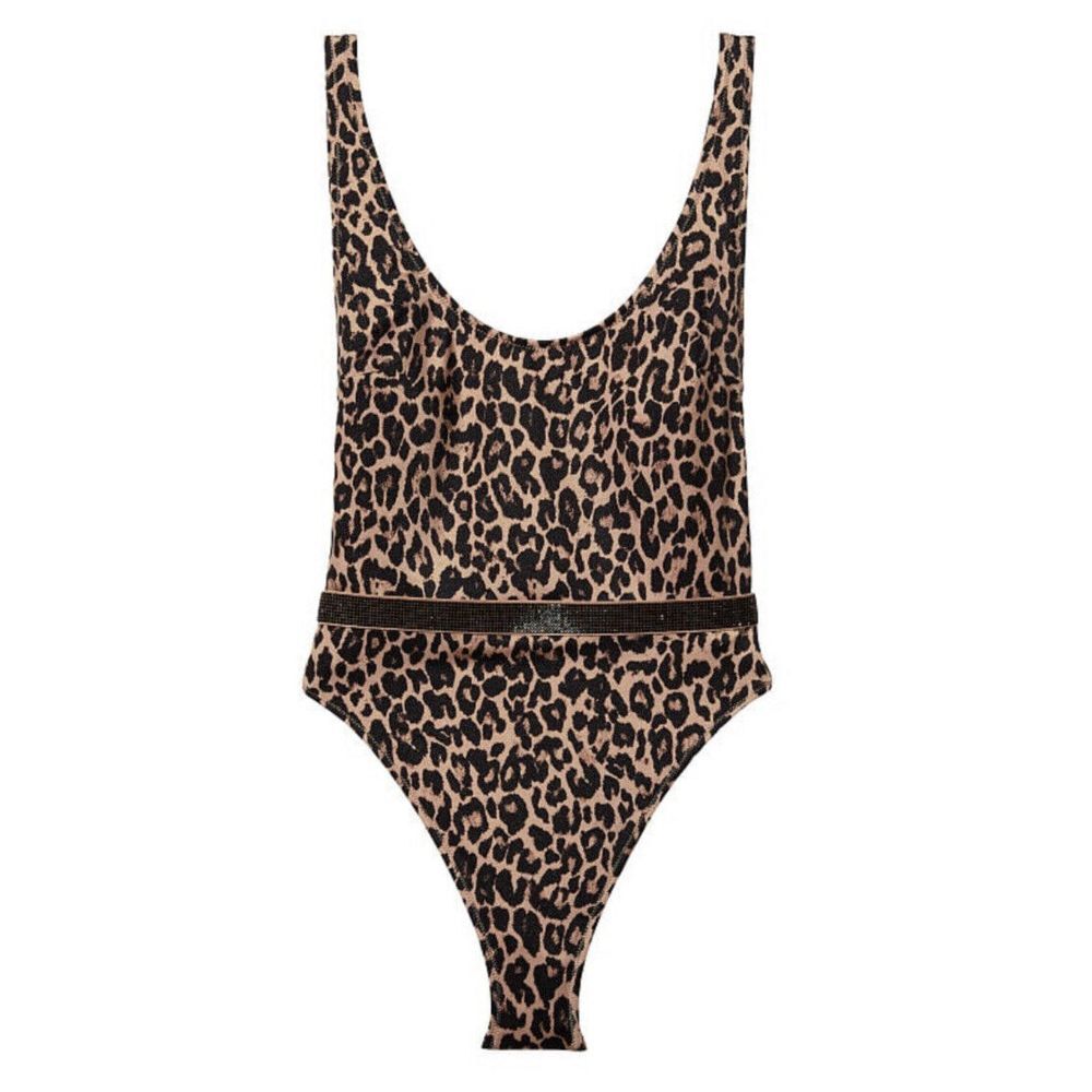 VICTORIA'S SECRET Shine Strap Plunge Swimsuit‎ Side Boob High Cut Leopard Sz M